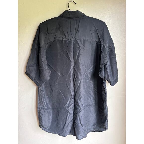 Stefano Man Mens Button Down Silk Shirt Short‎ Sleeve Collared Black Size XL - Picture 2 of 3